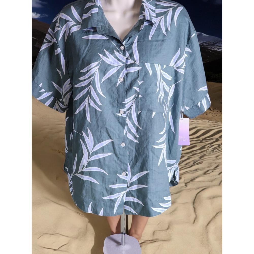 NWT Stars Above Pajama Top Women's M Green Palm Print Soft Sleepwear Shirt - Picture 6 of 8